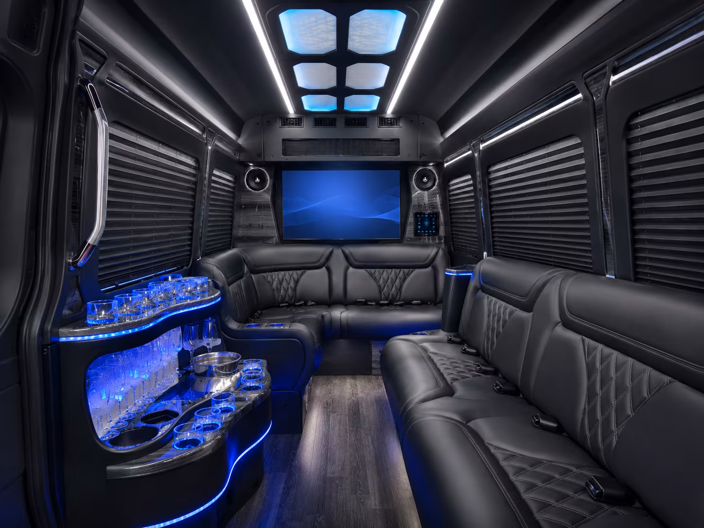 redding 28 passenger party bus interior