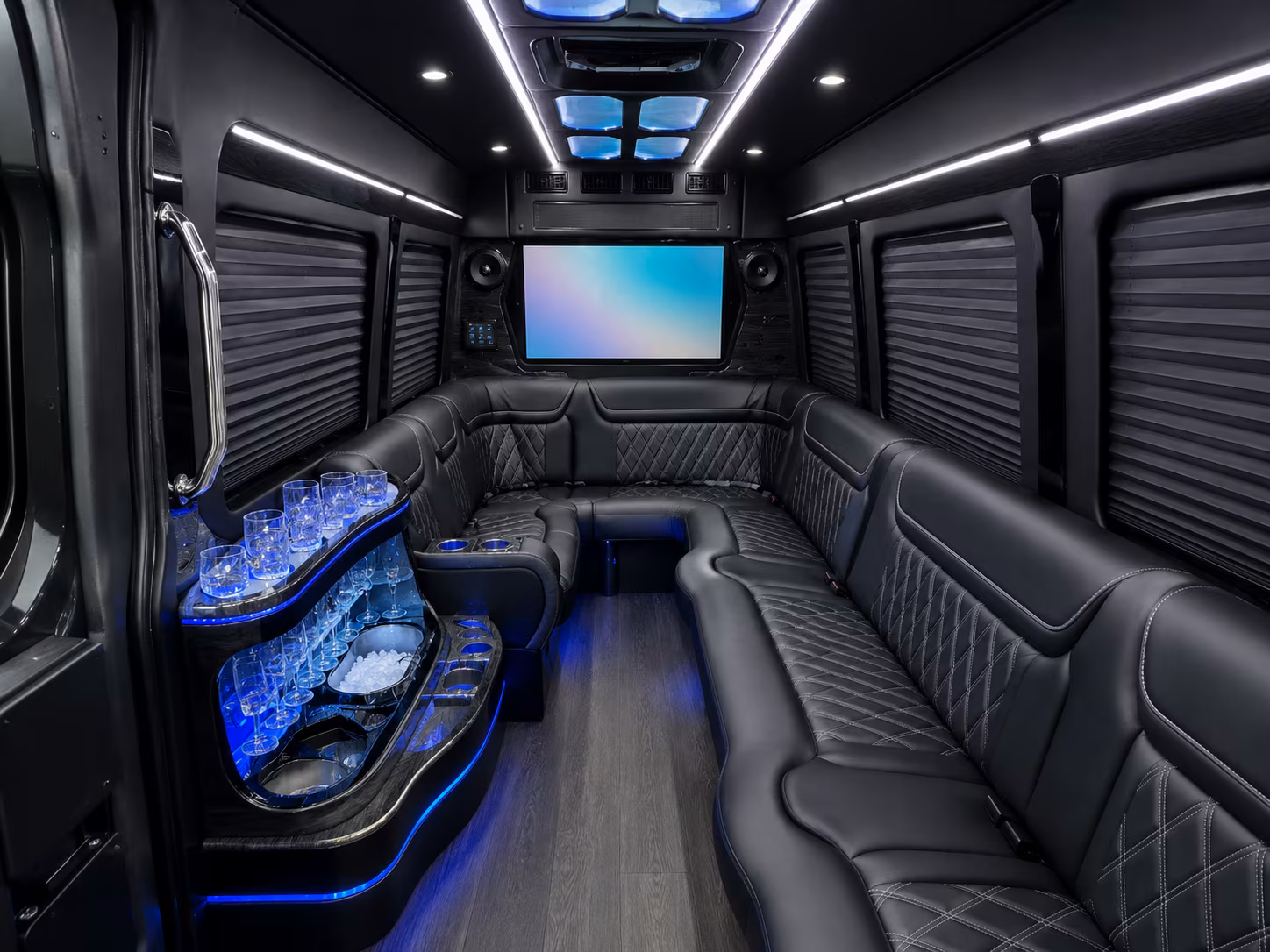 redding 40 passenger party bus inside