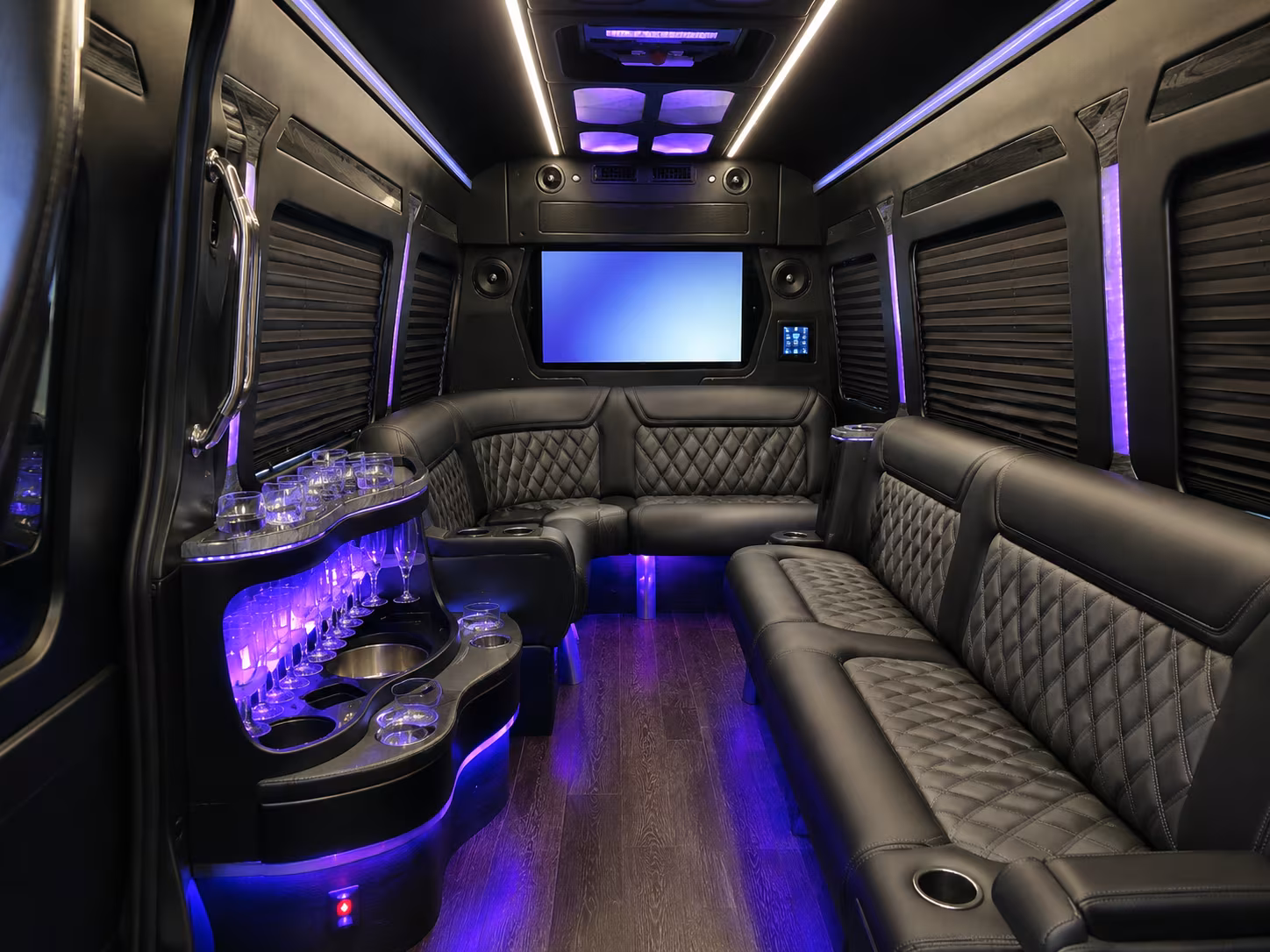 redding 50 passenger party bus inside